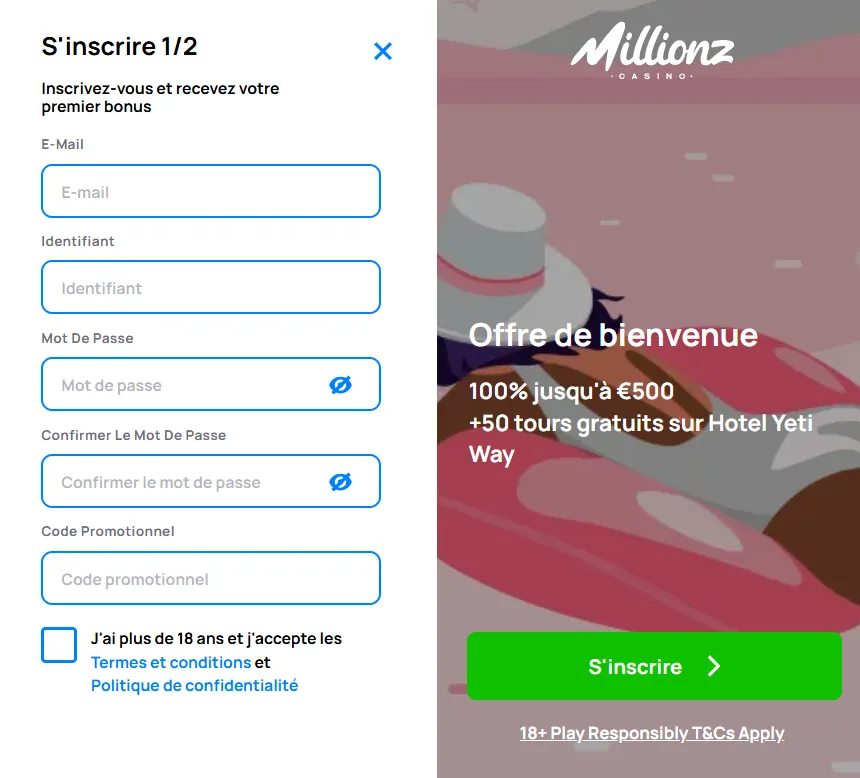 Millionz Casino registr