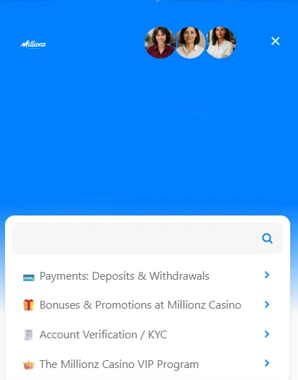 Millionz Casino support